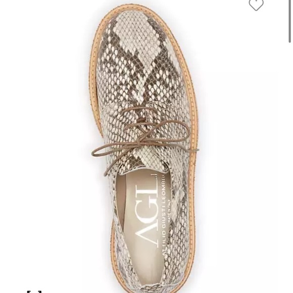 AGL Women's Leather Snakeskin Python Print Lace-Up Cork Platform Oxfords - Picture 2 of 10